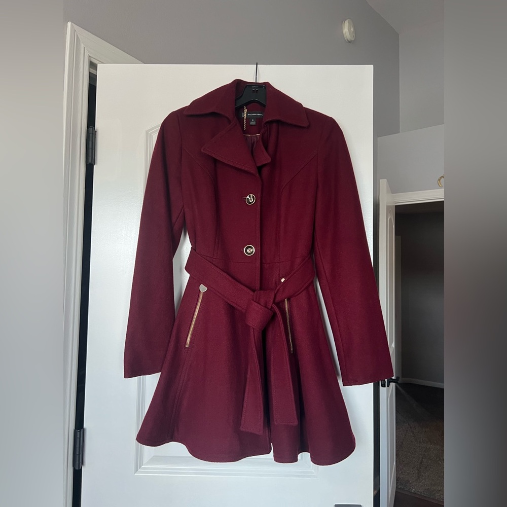 INC Maroon Peplum Peacoat, size small